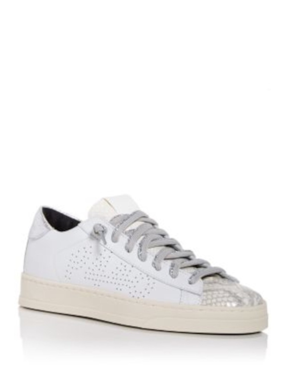Italian P448 White Sneakers Size 38 / 7.5 Leather Snake Print Silver Laces